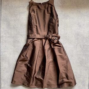 Alfred Sung Satin Cocktail Dress with side pockets and belt 14 (12) Brownie